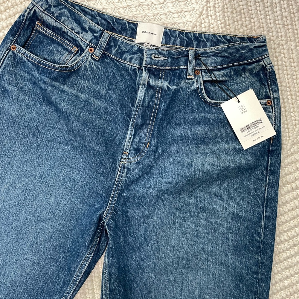 Reformation Mid-Blue Straight Leg Jeans